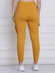 Yellow Twill Lycra Women Cargo Pant-2787