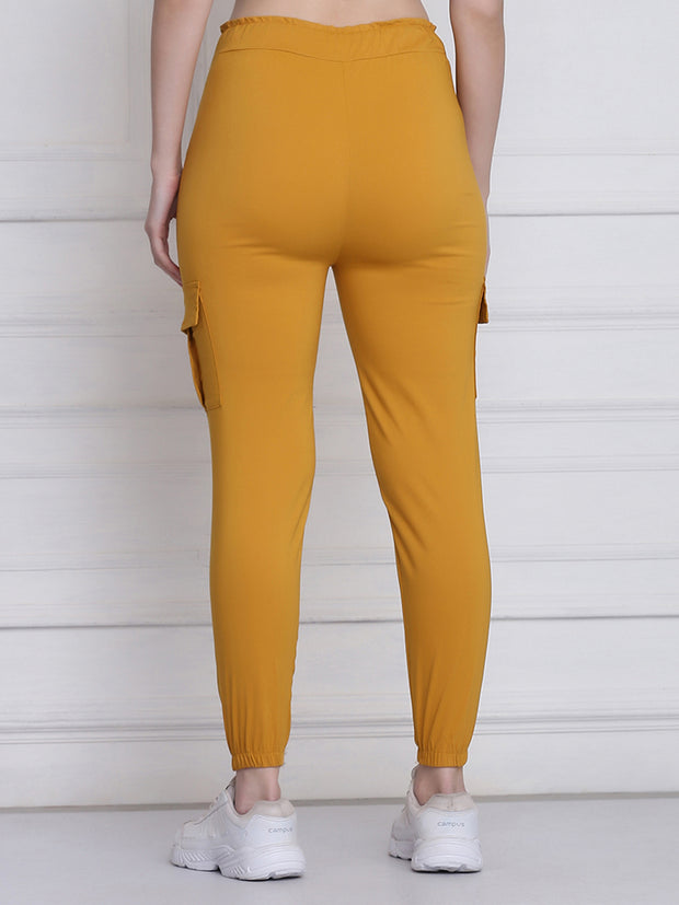 Yellow Twill Lycra Women Cargo Pant-2787