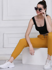 Yellow Twill Lycra Women Cargo Pant-2787