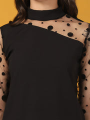 Black Carrera Polka Dot Long Sleeve Net Top-2712