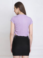 Purple Cotton Rib Short Sleeve Women Crop Top-2745