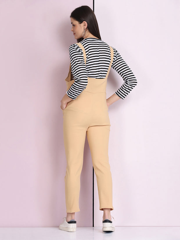 Beige Dungaree Pant with Striped Top-2641