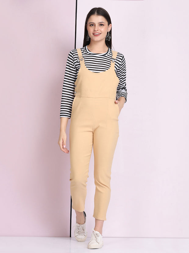 Beige Dungaree Pant with Striped Top-2641