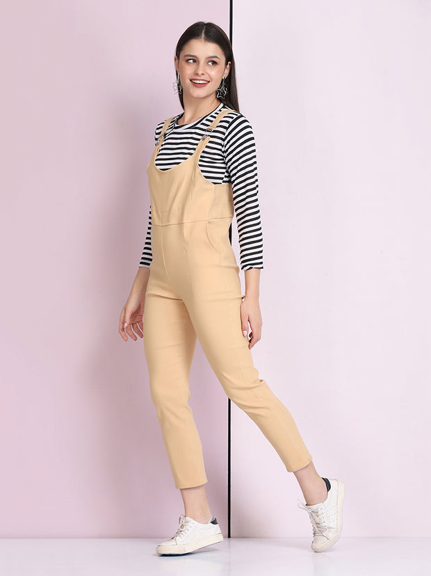 Beige Dungaree Pant with Striped Top-2641