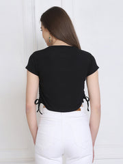 Black Cotton Rib Short Sleeve Women Crop Top-2746