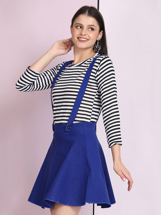 Royal Blue Cotton Lycra Solid Pinafore Skirt-2640