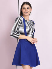 Royal Blue Cotton Lycra Solid Pinafore Skirt-2640