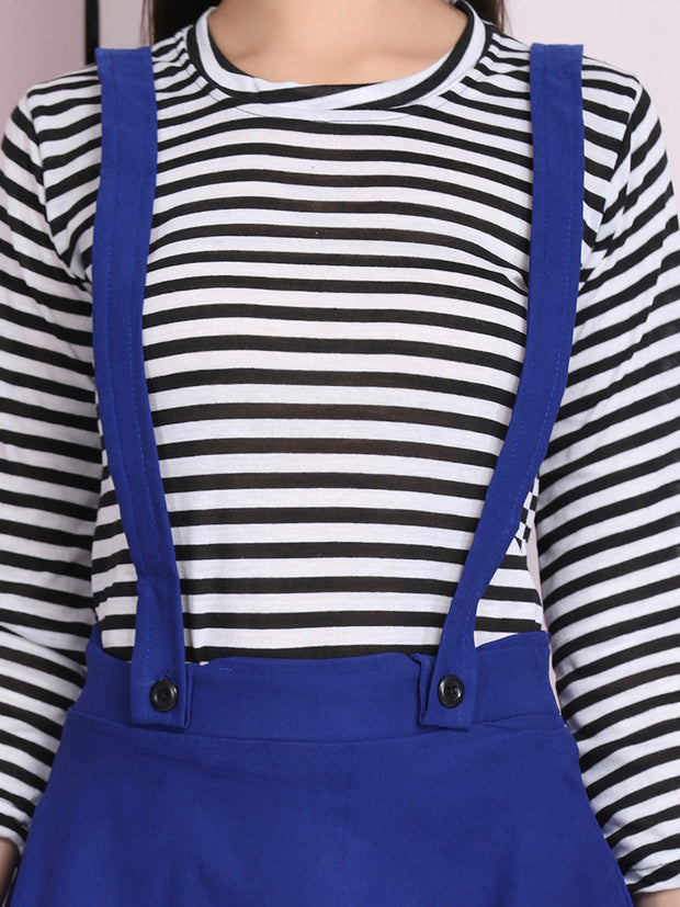 Royal Blue Cotton Lycra Solid Pinafore Skirt-2640