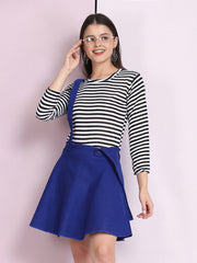 Royal Blue Cotton Lycra Solid Pinafore Skirt-2640