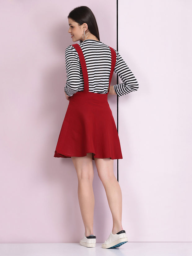Maroon Cotton Lycra Solid Pinafore Skirt-2637