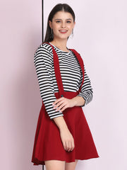 Maroon Cotton Lycra Solid Pinafore Skirt-2637