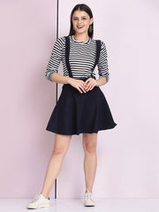 Navy Cotton Lycra Solid Pinafore Skirt-2638