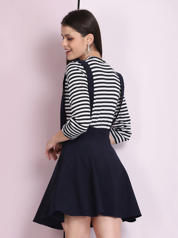 Navy Cotton Lycra Solid Pinafore Skirt-2638