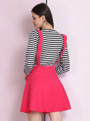 Pink Cotton Lycra Solid Pinafore Skirt-2634