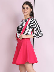 Pink Cotton Lycra Solid Pinafore Skirt-2634
