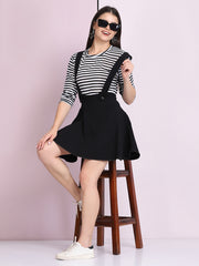 Black Cotton Lycra Solid Pinafore Skirt-2633