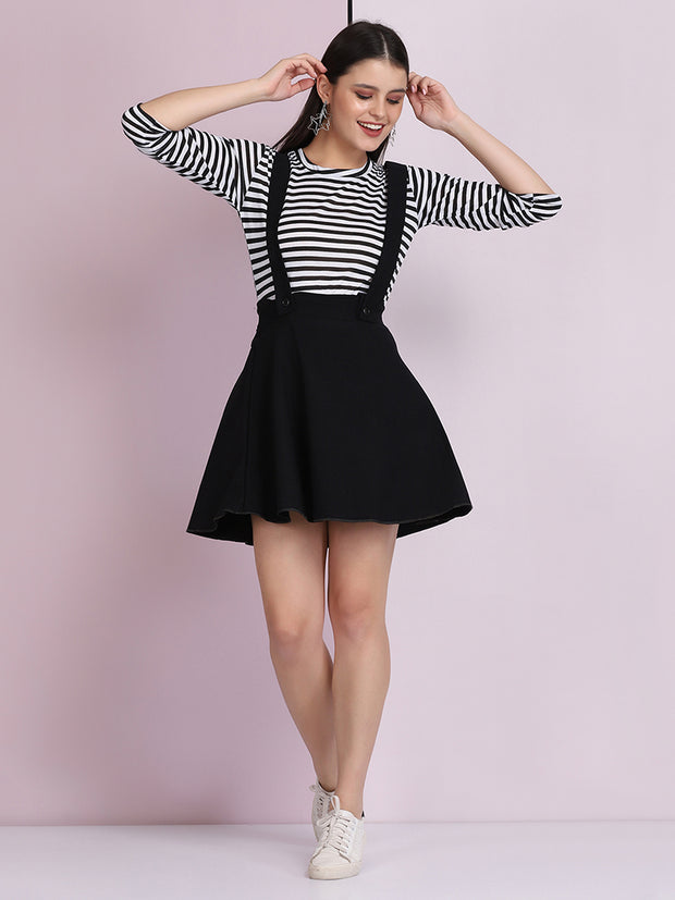 Black Cotton Lycra Solid Pinafore Skirt-2633