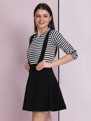Black Cotton Lycra Solid Pinafore Skirt-2633