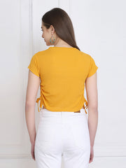 Yellow Cotton Rib Short Sleeve Women Crop Top-2747