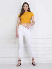 Yellow Cotton Rib Short Sleeve Women Crop Top-2747
