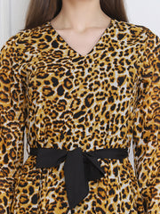 Yellow Leopard Print Maxi Women Dress-2761