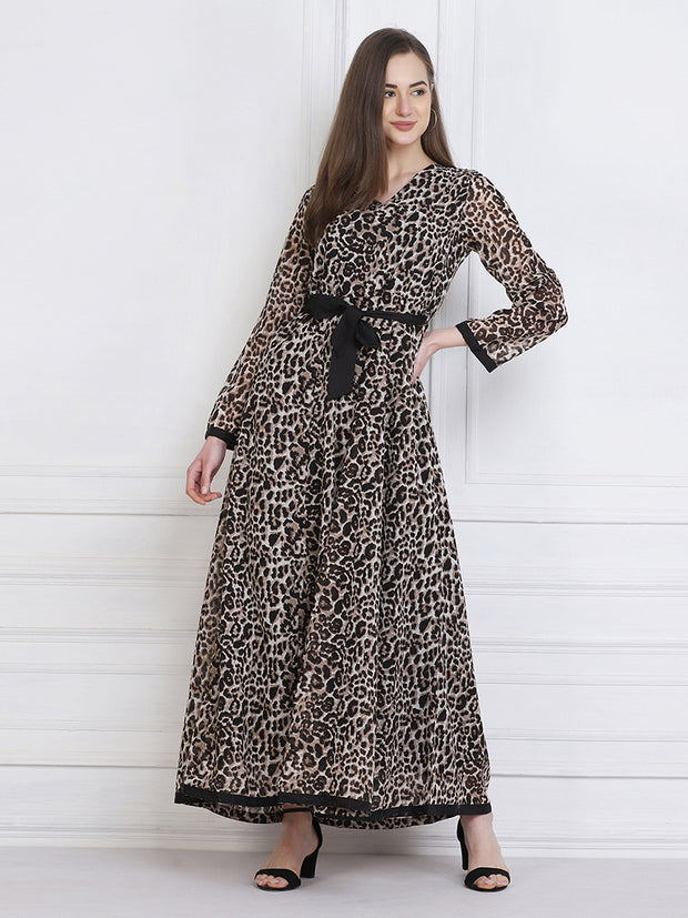 Brown Leopard Print Maxi Women Dress-2762
