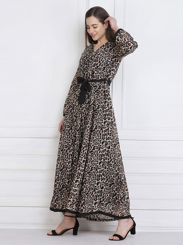 Brown Leopard Print Maxi Women Dress-2762