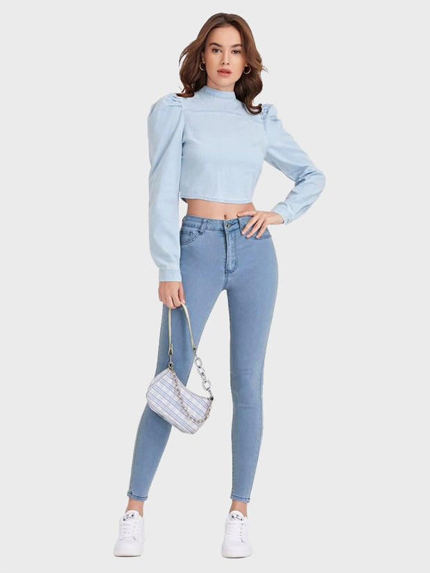 Solid High Waist Women Denim Jeans-3069-3072