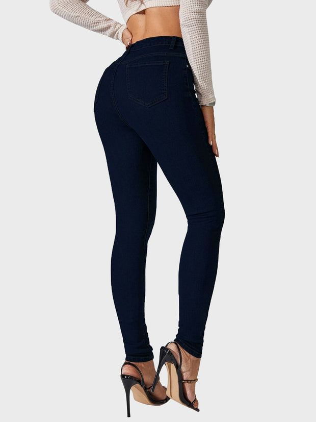 Solid High Waist Women Denim Jeans-3071-3072
