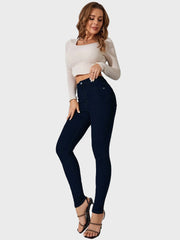 Solid High Waist Women Denim Jeans-3070-3072