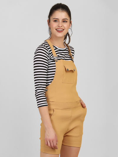 Beige Striped Short Dungaree Dress with Top-2561