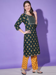 Rayon Ethnic Printed Women Jaipuri Kurta Pyjama Set-3188