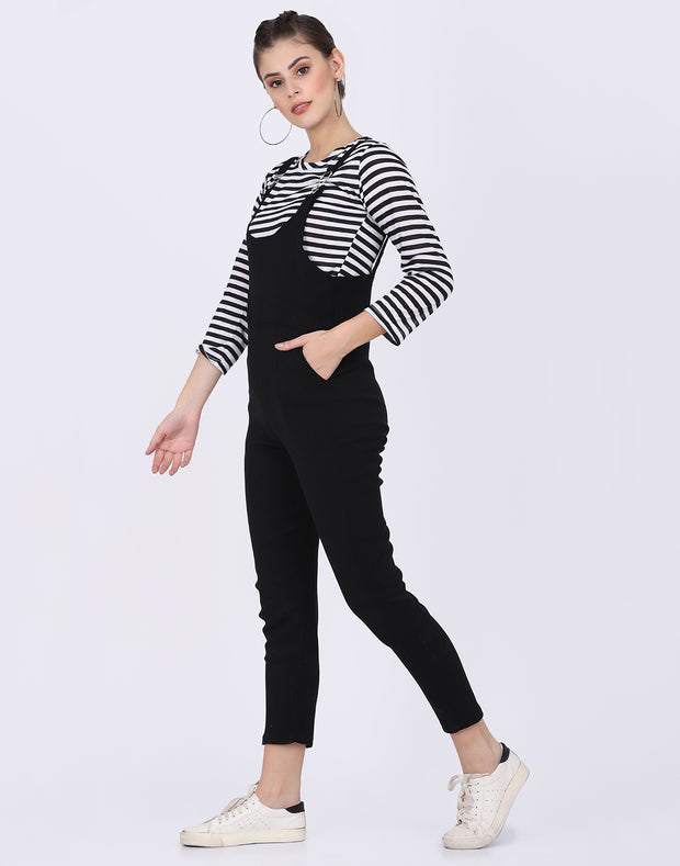Black Dungaree Pant with Striped Top-2055B