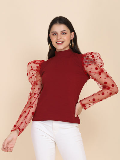 Maroon Carrera Polka Dot Net Top-2604