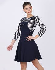 Navy Blue Dungaree Skirt with Striped Top-2330