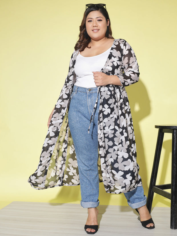 Floral Print Plus Size Women Long Shrug-2862PLUS-2864PLUS