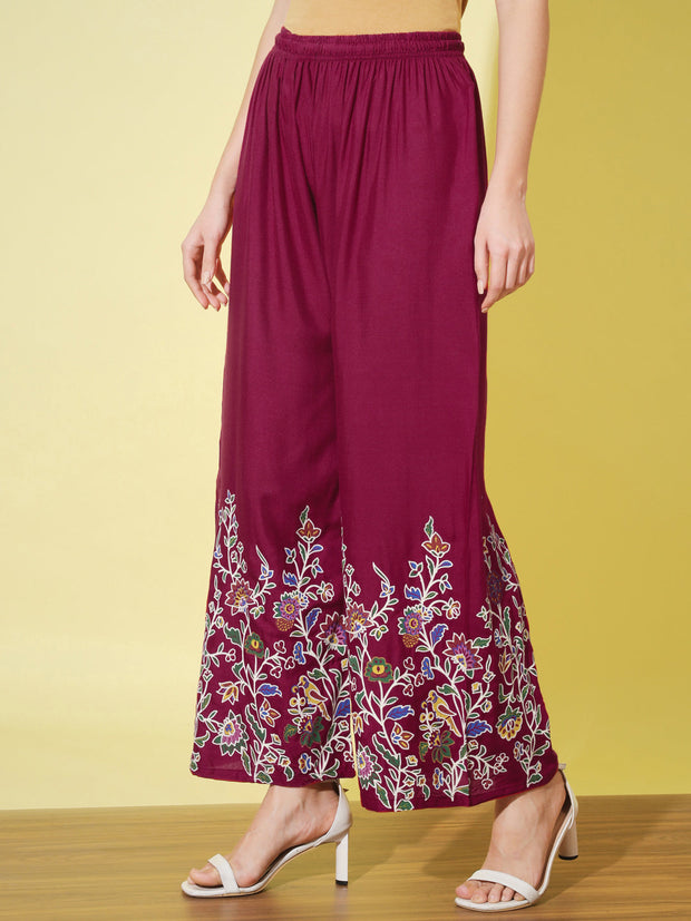 Floral Bird Print Rayon Women Palazzo Pant-3063-3063