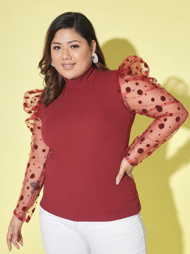 Polka Dot Plus Size Women Net Top-2448PLUS-2605PLUS