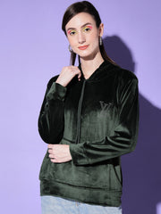 Velvet Solid Women Sweatshirt Hoodie-2998-2998