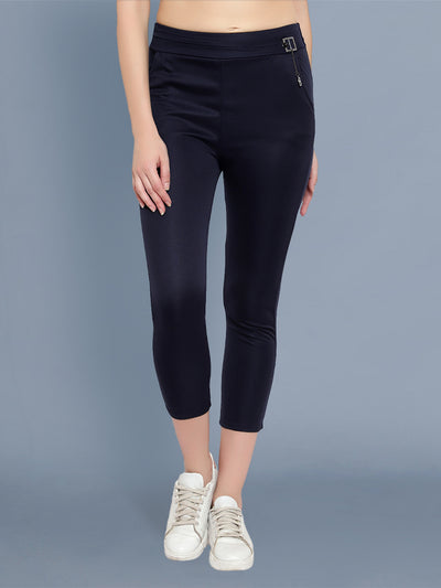 Cotton Lycra Navy Skinny Womens Trouser Pant-2577