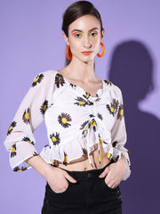 Flower Printed Georgette Crop Top-2979-2979