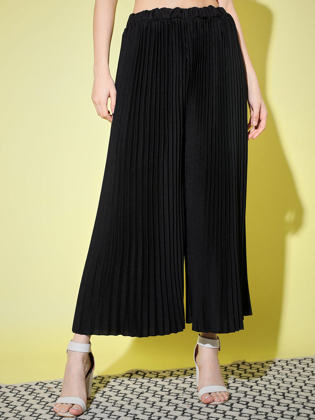 Crepe Solid Pleated Palazzo Pant-3011-3012