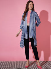 Striped Lycra Women Longline Shrug-3249