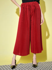 Crepe Solid Pleated Palazzo Pant-3008-3012