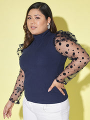 Polka Dot Plus Size Women Net Top-2604PLUS-2605PLUS