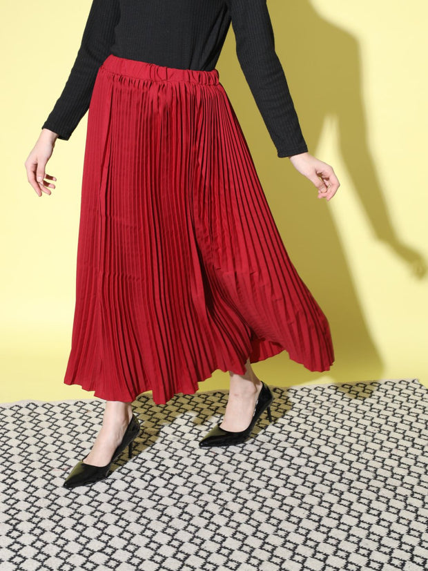 Crepe Pleated Women Skirt-3006-3006