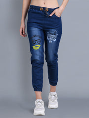 Dark Blue Printed Skinny Fit Denim Jogger Jeans-2329