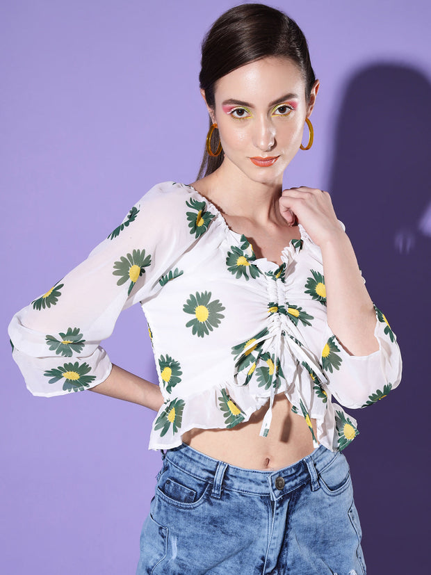 Flower Printed Georgette Crop Top-2977-2979