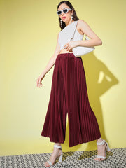 Crepe Solid Pleated Palazzo Pant-3009-3012
