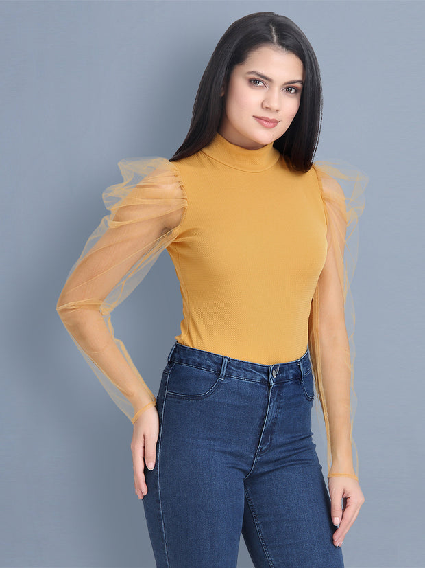 Mustard Carrera Solid Net Top-2452